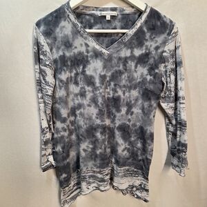 Tilley Tie-Dyed Grey 3/4 Sleeve V Neck Tee Size M 90s Layered